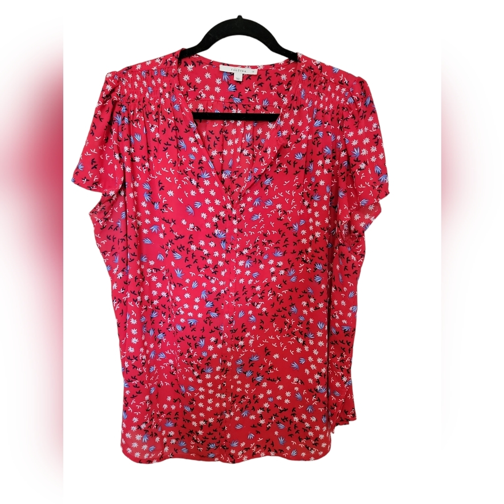 Fun2fun Linnette Split Neck Smocked Blouse - red